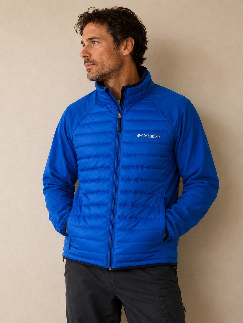 Columbia  Flash Forward Hybrid Blue Zip 650 Down Quilted Puffer Jacket - Mens M